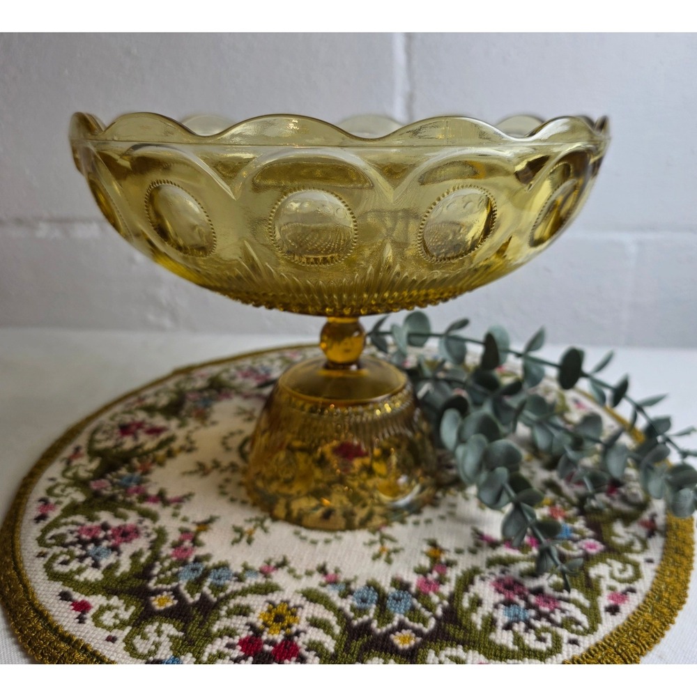 Vintage 50s Bartlett Collins Amber Glass Compote St Genevieve Pattern